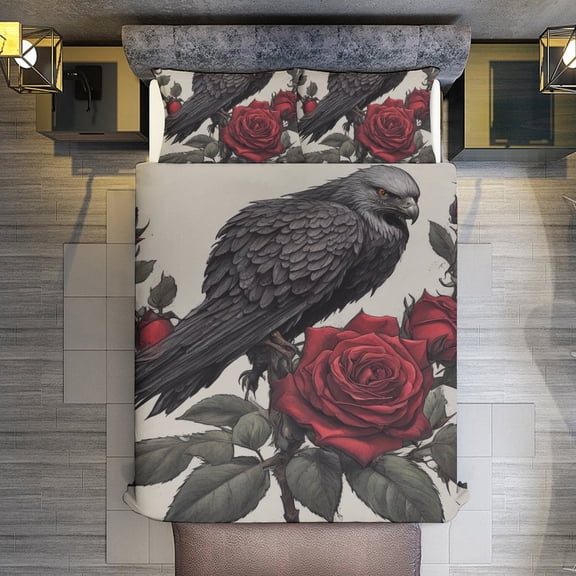 Death Hawk ROse Quilt Cover Set Fashionable Printed Bedding Covers with Pillowcase Home Textiles, Twin (68"x86")