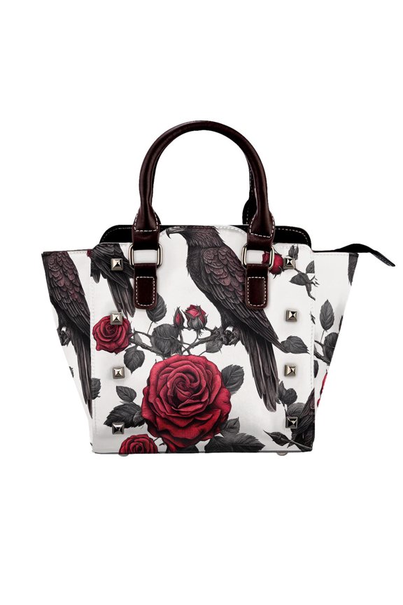 Death Hawk Rose Rivet Handbag Small PU Leather Studded Satchel Crossbody bag for Women