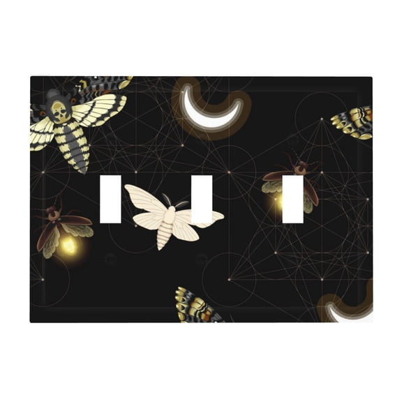 Death Head Hawk Moth Fireflies 3-Gang Wall Plate Modern Decorative Triple Toggle Switch Cover for Home & Commercial Use