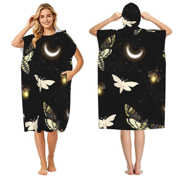 Death Head Hawk Moth Fireflies Adult Hooded Beach Towel Changing Robe, Surf Poncho Towel for Surfing, Swimming, Camping