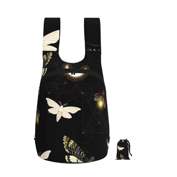 Death Head Hawk Moth Fireflies Foldable Storage Backpack Lightweight Packable Travel Daypack for Shopping Commuting Hiking