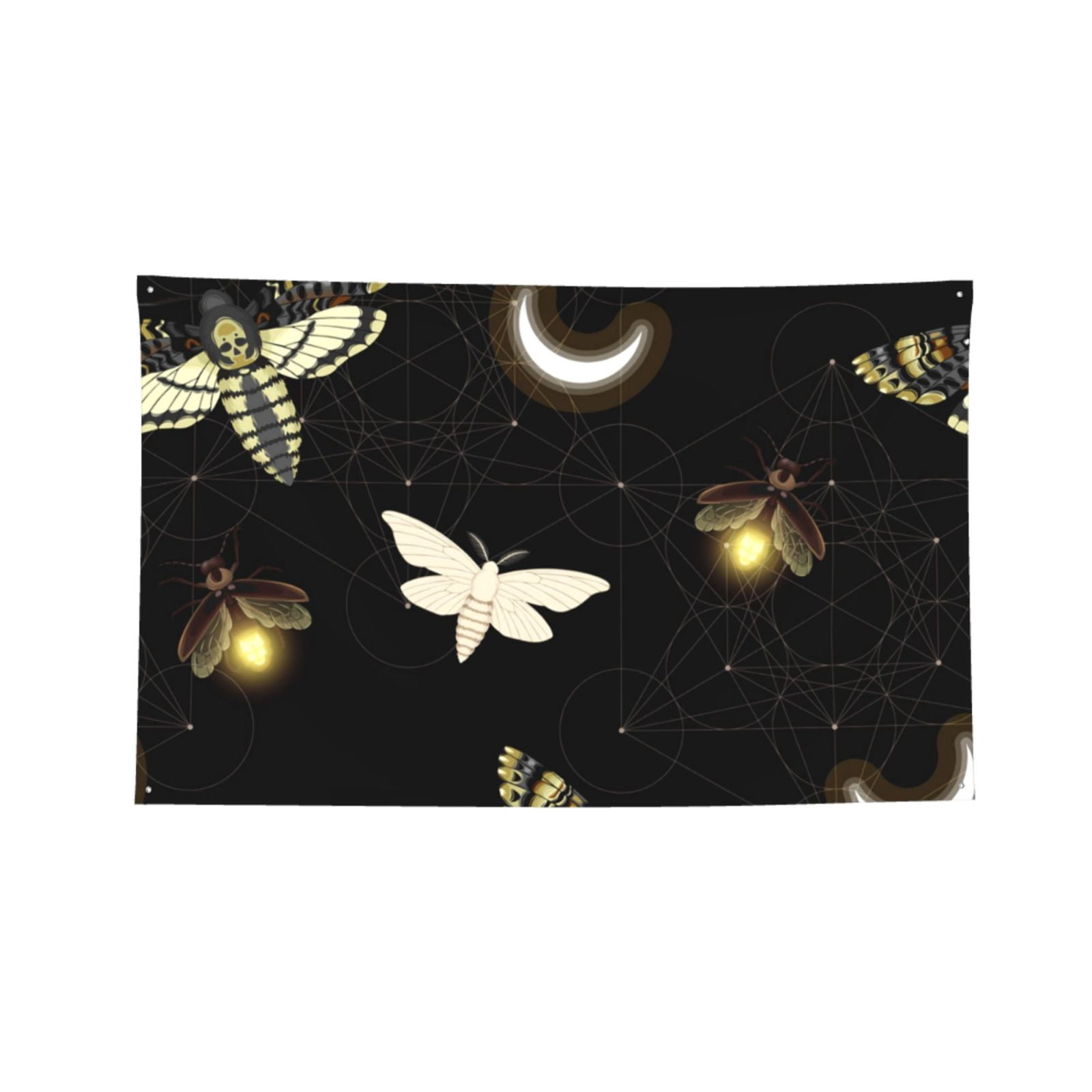 Death Head Hawk Moth Fireflies Four Hole Decorated Banner Flag for Garden Yard Home Decoration Indoor Outdoor 4x6 Ft