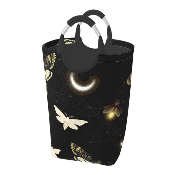 Death Head Hawk Moth Fireflies Laundry Bag with Handle - Foldable Dirty Clothes Hamper Collapsible Storage Bin