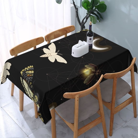 Death Head Hawk Moth Fireflies Rectangular Tablecloth 54"x 72" Waterproof Rectangle Table Cover Cloth for Kitchen Dining Room Picnic Home Party