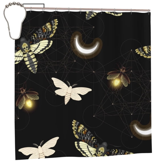 Death Head Hawk Moth Fireflies Shower Curtain with 12 Iron Hooks Washable Polyester Fabric Bathroom 72x72 Inch