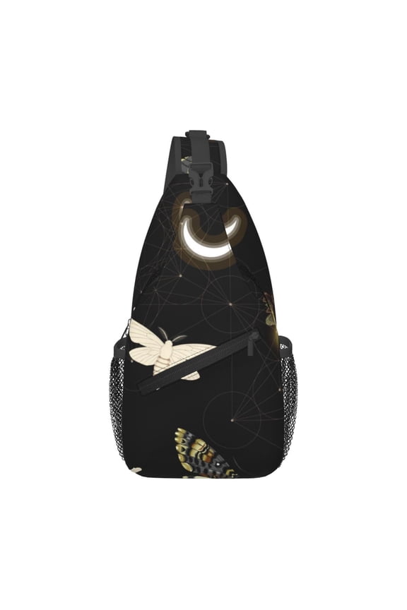 Death Head Hawk Moth Fireflies Sling Backpack Shoulder Chest Crossbody Bag Causal Travel Hiking Daypack