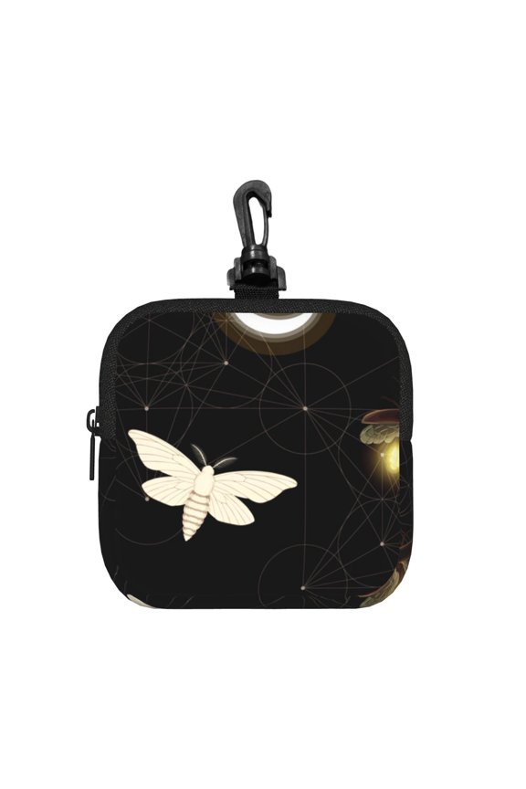 Death Head Hawk Moth Fireflies Square Gear Pouch with Lobster Clasp Waterproof Tech Accessory Organizer, Key & Coin Case