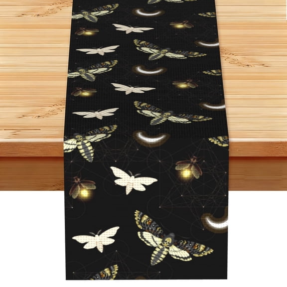 Death Head Hawk Moth Fireflies Table Runner 13x72 Inch for Dining Table Kitchen Wedding Party Decor Fireplace Mantle