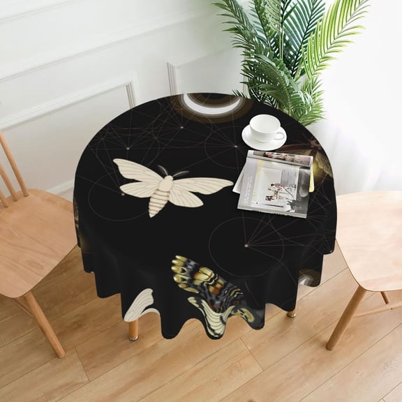 Death Head Hawk Moth Fireflies Tablecloths Round 60 inch Fabric Table Cloth Cover for Dining Kitchen Wedding Party