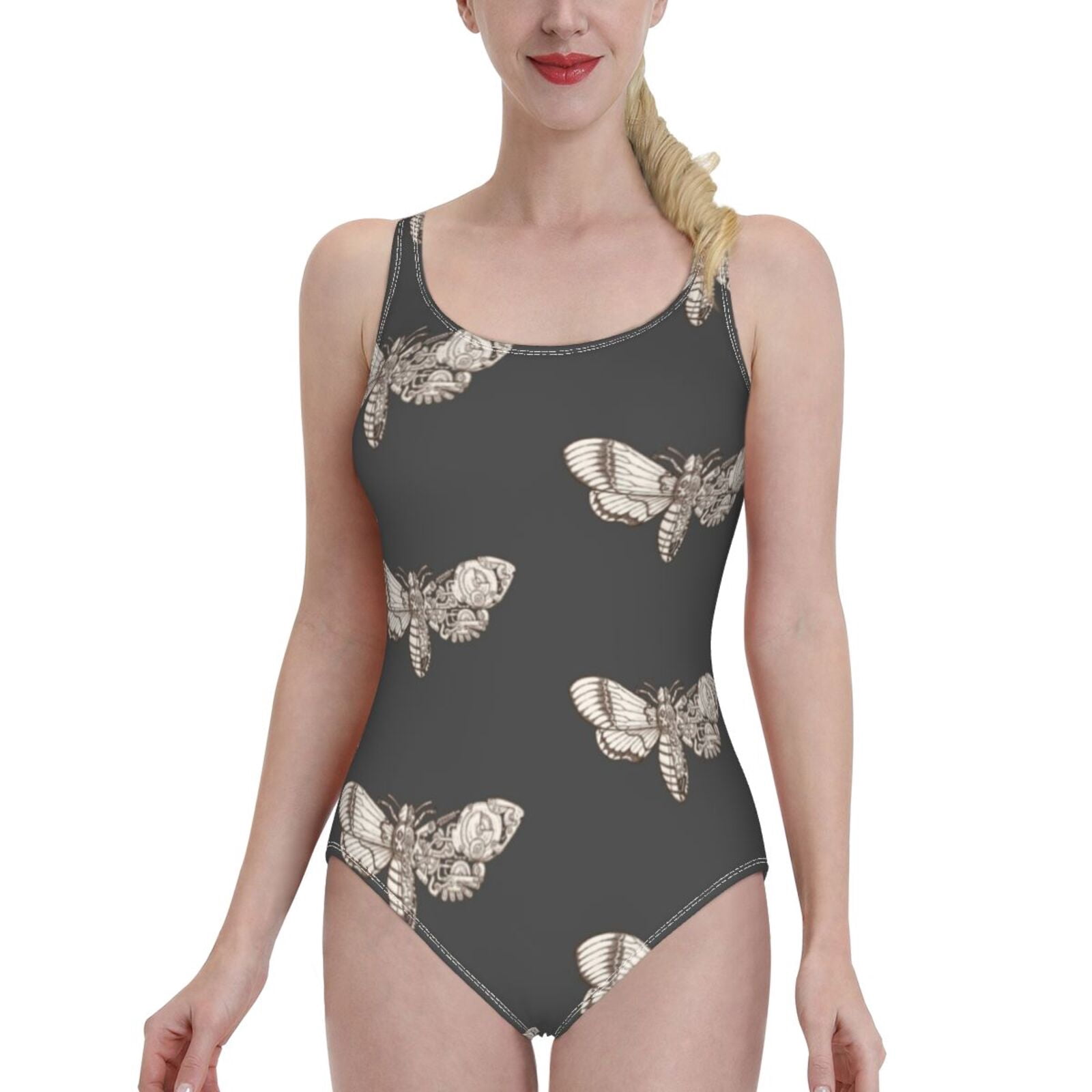 Death Head Moth Scifi One-Piece Swimsuit Women Ruffle Bathing Suits New Girl Beach Swimwear Moth ...