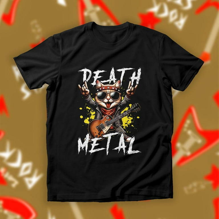 Death Metal Cat Guitar Shirt Rocking Feline Musician Tee Cat Playing Guitar Shirt Metalhead Kitty Top Heavy Metal Guitarist Cat Tee Walmart