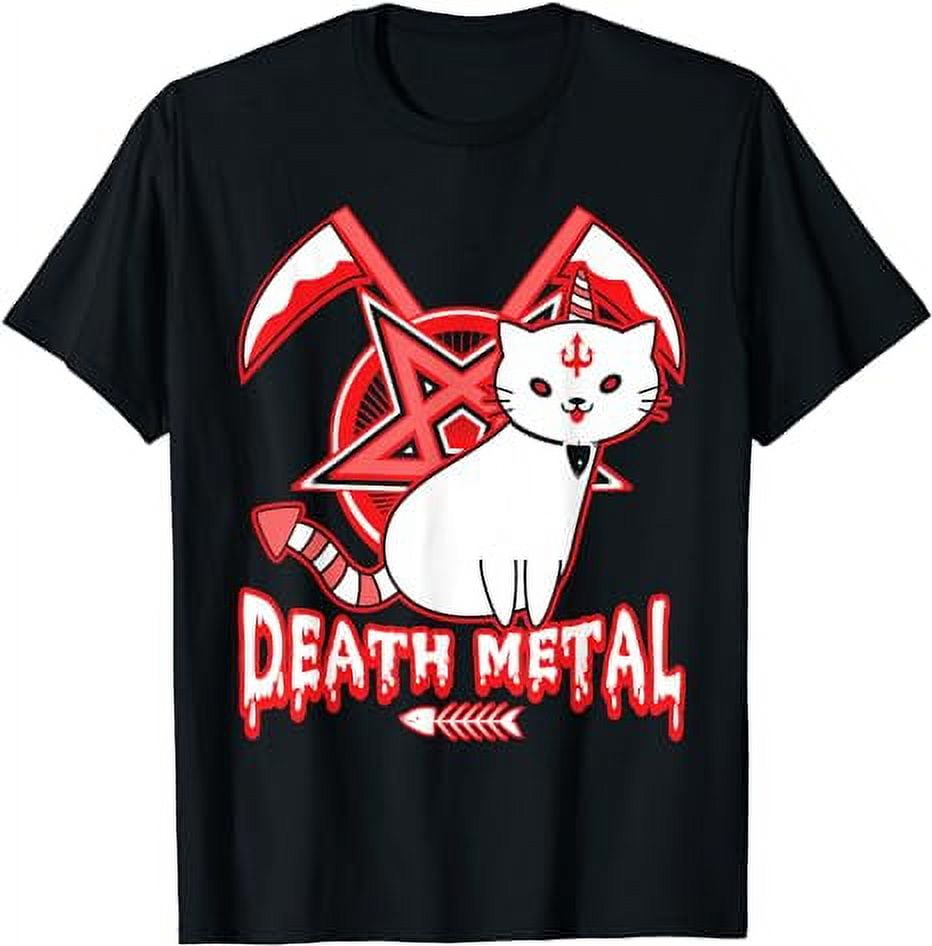 Death Metal Cat Hail Satan Kitten Black Heavy Rock Music T-Shirt ...