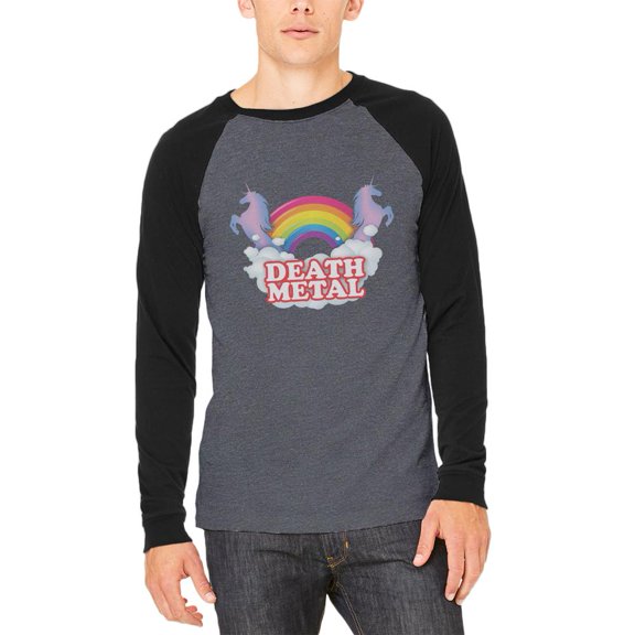 Death Metal Rainbow Adult Long Sleeve Raglan T-Shirt Heather Black-Black SM