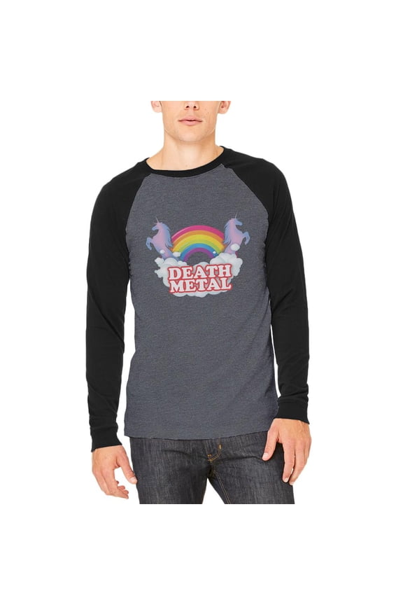 Death Metal Rainbow Adult Long Sleeve Raglan T-Shirt Heather Black-Black SM