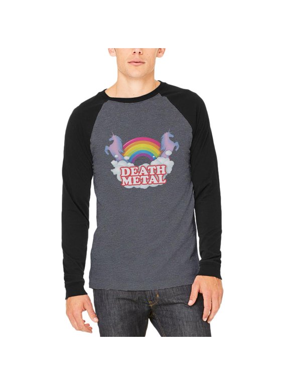 Death Metal Rainbow Adult Long Sleeve Raglan T-Shirt Heather Black-Black SM