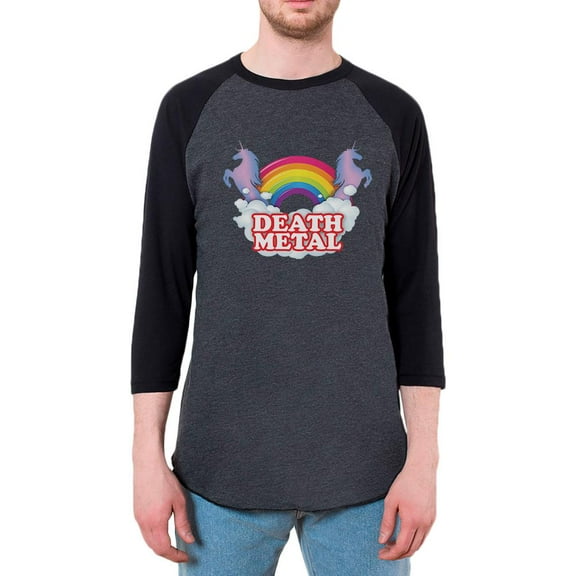 Death Metal Rainbow Mens Raglan T Shirt Heather Black-Black LG