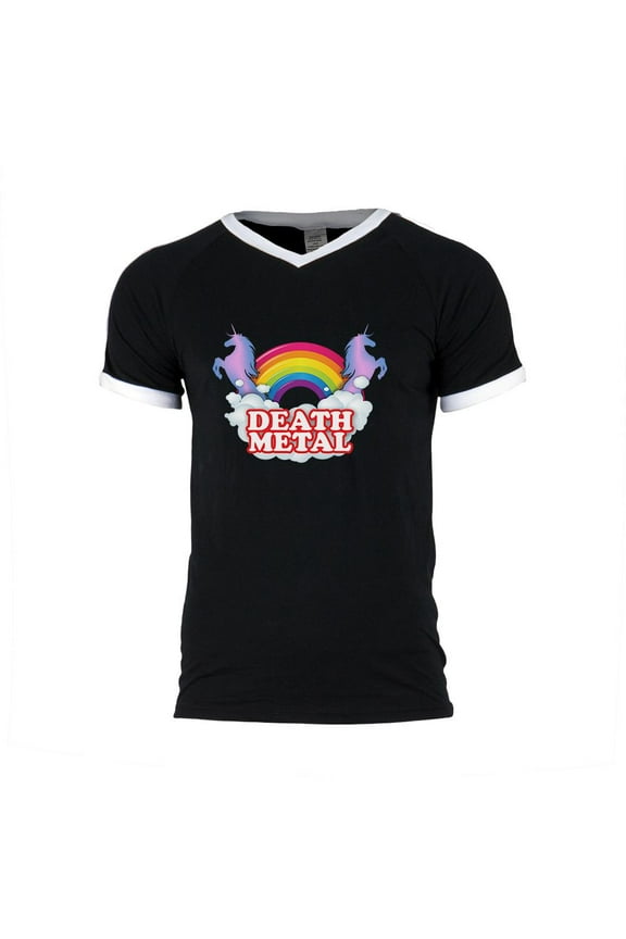Death Metal Rainbow Mens Soccer Jersey V-Neck T-Shirt Black-White 2XL