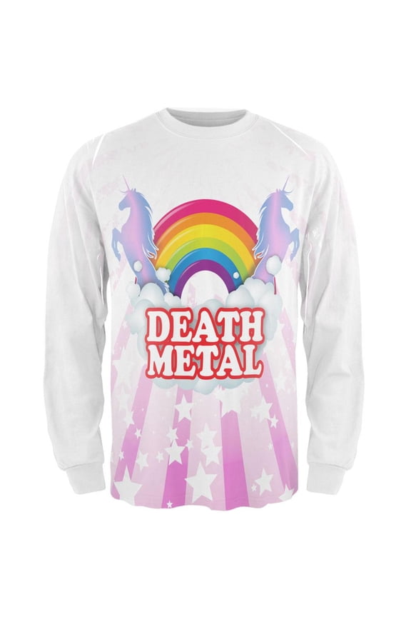 Death Metal Rainbow Unicorns All Over Adult Long Sleeve T-Shirt - Medium