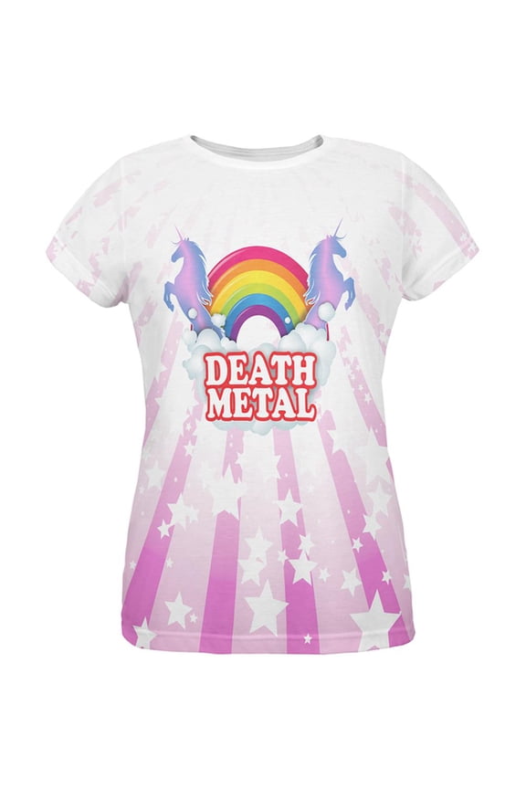 Death Metal Rainbow Unicorns All Over Womens T Shirt Multi LG