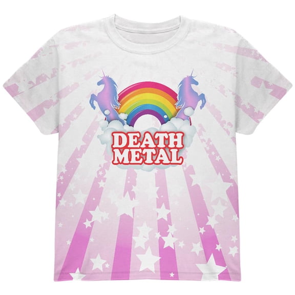 Death Metal Rainbow Unicorns All Over Youth T Shirt Multi YSM