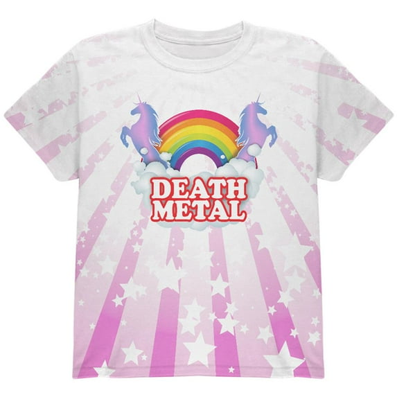 Death Metal Rainbow Unicorns All Over Youth T Shirt Multi YXL