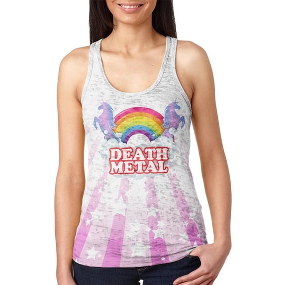 Death Metal Rainbow Unicorns Juniors Burnout Racerback Tank Top Multi X-LG
