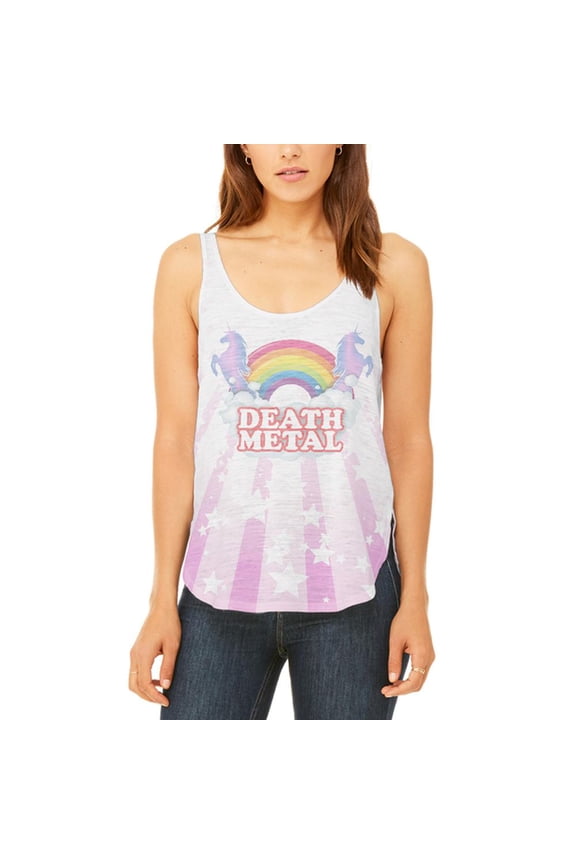 Death Metal Rainbow Unicorns Juniors Flowy Side Slit Tank Top Multi LG