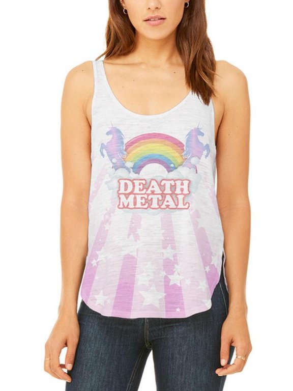 Death Metal Rainbow Unicorns Juniors Flowy Side Slit Tank Top Multi MD