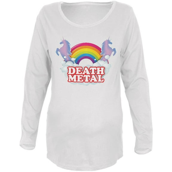 Death Metal Rainbow Unicorns Maternity Soft Long Sleeve T Shirt White MD