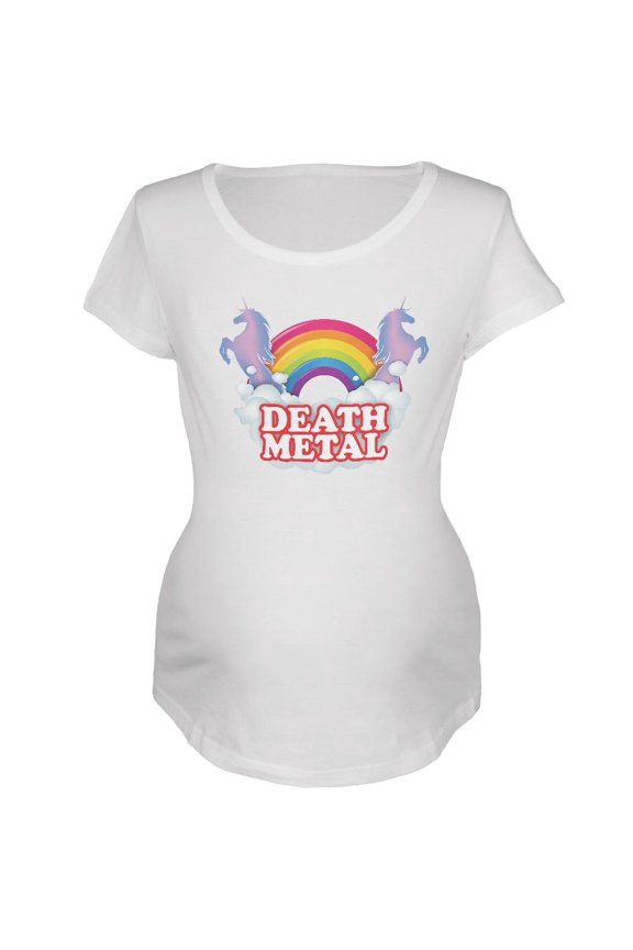 Death Metal Rainbow Unicorns Maternity Soft T Shirt White SM