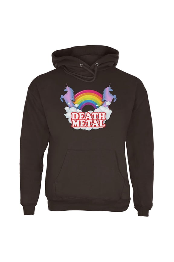 Death Metal Rainbow Unicorns Mens Hoodie Brown 2XL