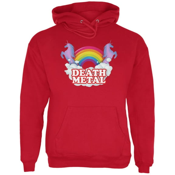 Death Metal Rainbow Unicorns Mens Hoodie Red MD