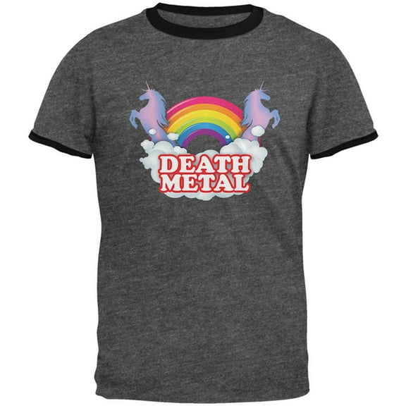 Death Metal Rainbow Unicorns Mens Ringer T Shirt Dark Heather-Black MD