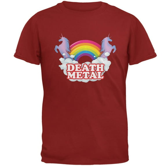 Death Metal Rainbow Unicorns Mens T Shirt Cardinal Red SM