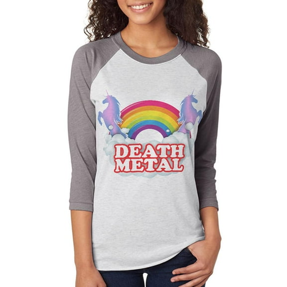 Death Metal Rainbow Unicorns Unisex Raglan T Shirt