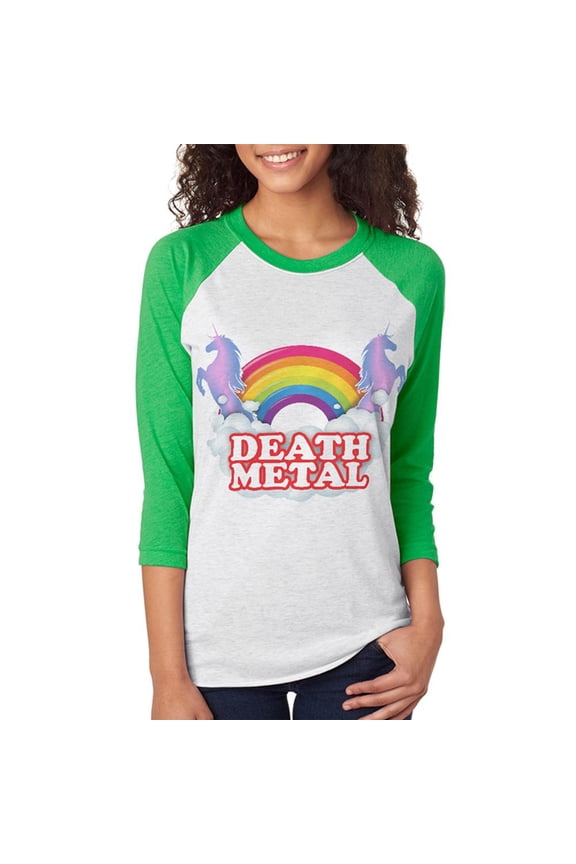 Death Metal Rainbow Unicorns Unisex Raglan T Shirt