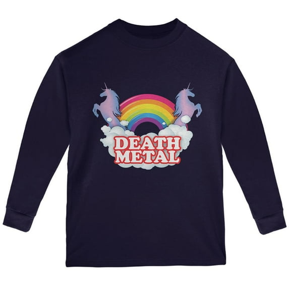 Death Metal Rainbow Unicorns Youth Long Sleeve T Shirt Navy YSM
