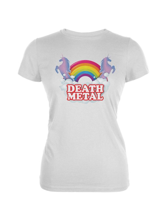 Death Metal Rainbow White Juniors Soft T-Shirt - Large