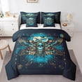 thumbnail image 1 of Death Moth Bed in a Bag 7 Pcs Boho Exotic Bedding Twin Size Teens Halloween Decor Gothic Style Bedding Set with Comforter Sugar Skull Print Bed Set Happy Halloween Sheet Set, 1 of 5