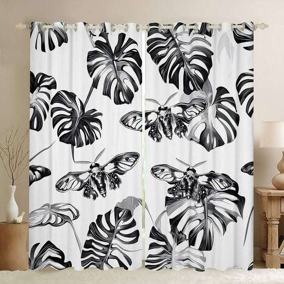 Death Moth Curtains Black White Moth Print 30%-50% Blackout Curtains Halloween Decor Gothic Style Bedroom Curtains Happy Halloween Window Curtains Halloween Themed Curtains,76"Wx45"L