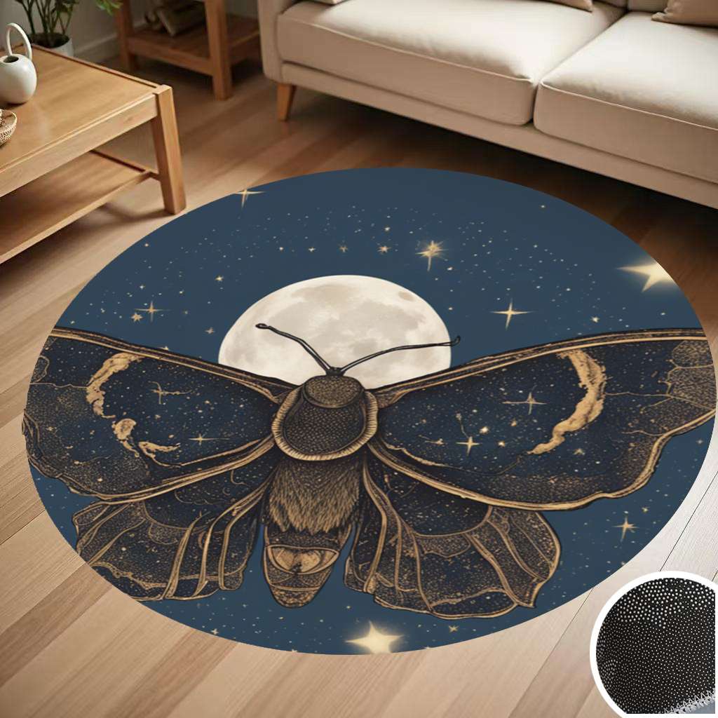 Moth Pattern Rug Death Moth Moon Round Carpet Living Room Bedroom Home Decoration Coffee ...