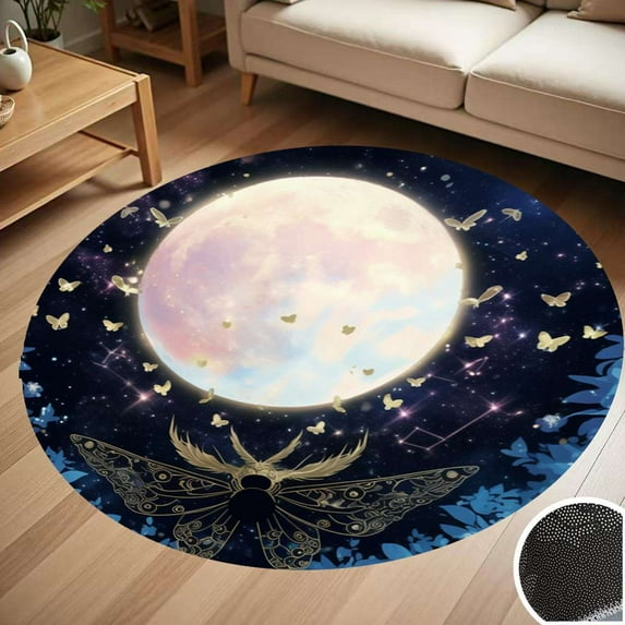 Death Moth Moon Round Carpet Living Room Bedroom Home Decoration Coffee Table Mat Lounge Rug Chair Mats