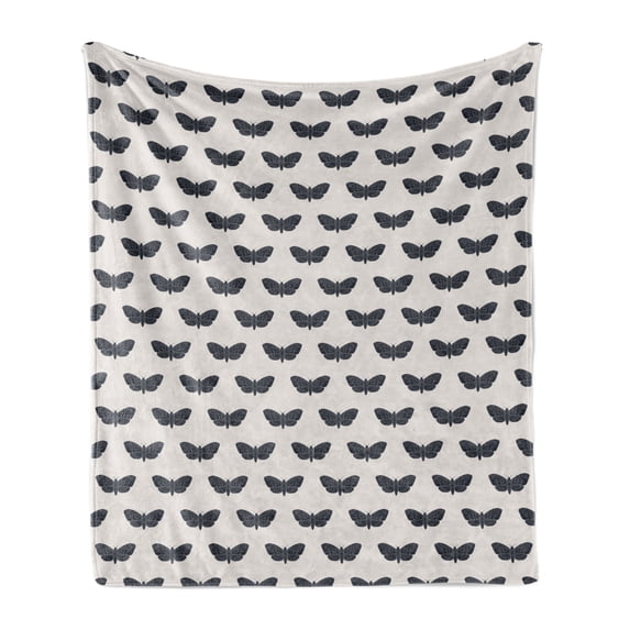 Death Moth Soft Flannel Fleece Throw Blanket, Hawk Moth Pattern Butterfly Conservation Miraculous Animals Print, Cozy Plush for Indoor and Outdoor Use, 50" x 70", Dark Blue Grey Coconut, by Ambesonne
