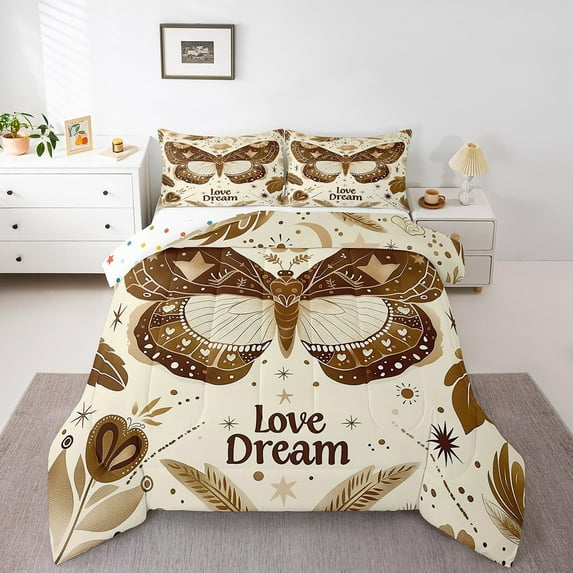 Death Moth Twin Comforter Set for Adult Women Teen Gothic Style Bedding Sets Boho Exotic Themed Bedding Comforter Sets 3D Animal Moth Print Down Comforter Western Farmstyle Duvet Set