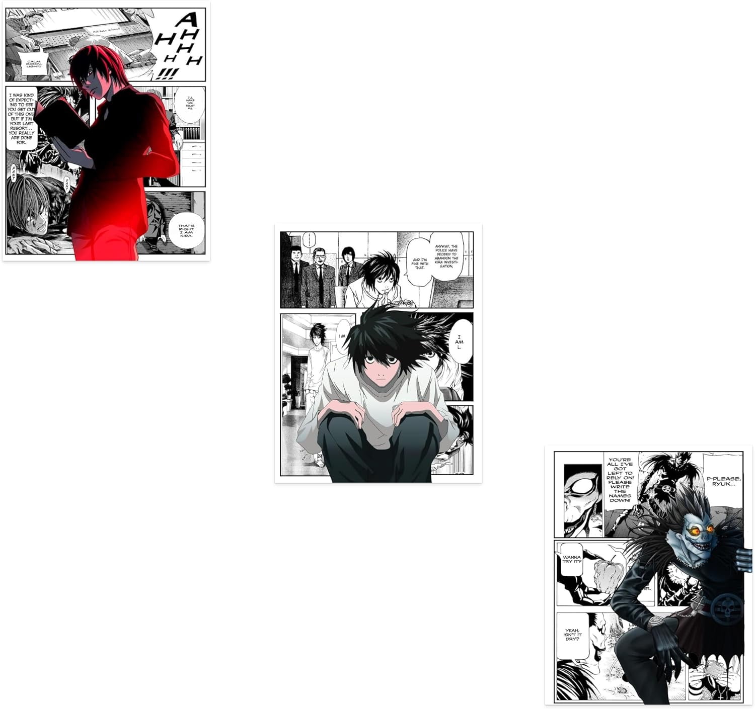 Death Note Anime Canvas Poster Set – Yagami Light, Ryuk, and L
