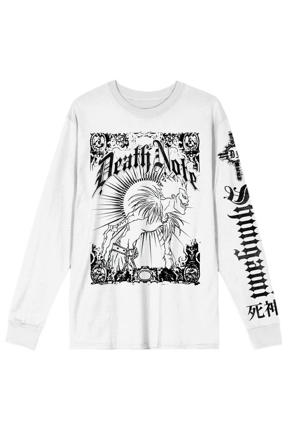 Death Note Black-and-White Shinigami Adult White Long-Sleeve Tee-Large