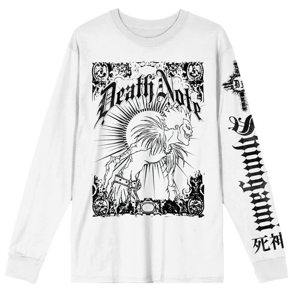 Death Note Black-and-White Shinigami Adult White Long-Sleeve Tee-Medium