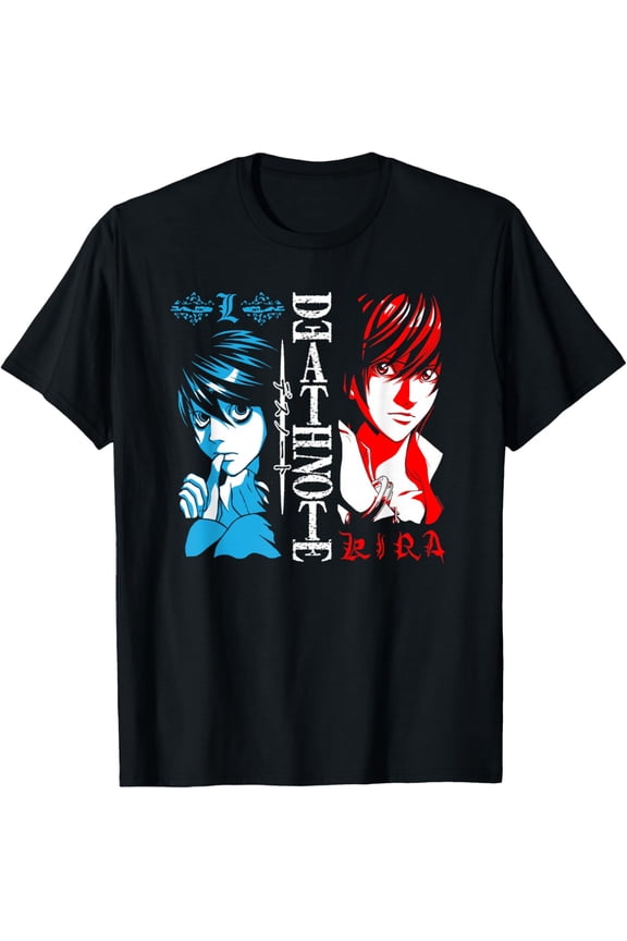 Death Note Blue and Red L vs Light Face Off Anime T-Shirt Cotton Short Sleeve Crew Neck Soft Fitted Tees T-shirt