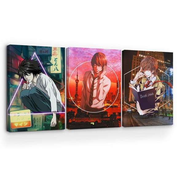 Death Note Canvas Wall Art by DreamController Set of 3 - 16x24 inches Wall Decor | HD Printed & Wooden framed wall art | Modern Wall Decor for Bedroom, Living Room, Office, Kids Room | Made in USA