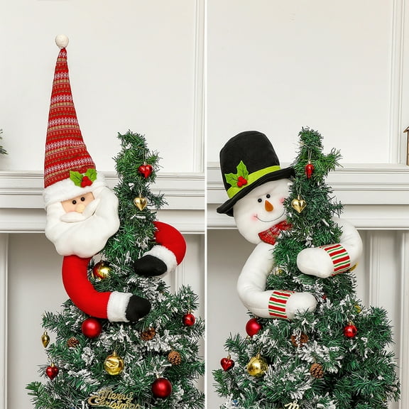 Lwlmwt Christmas Decorations,Christmas Xmas Tree Toppers Top Decoration Santa Claus Snowman Topper Hugging Tree Topper,Christmas Gifts